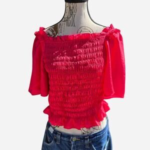Hot pink ruffle off the shoulder top